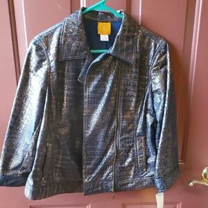 Ruby Rd. Blue and Gold Bomber Jacket Relaxed Fit